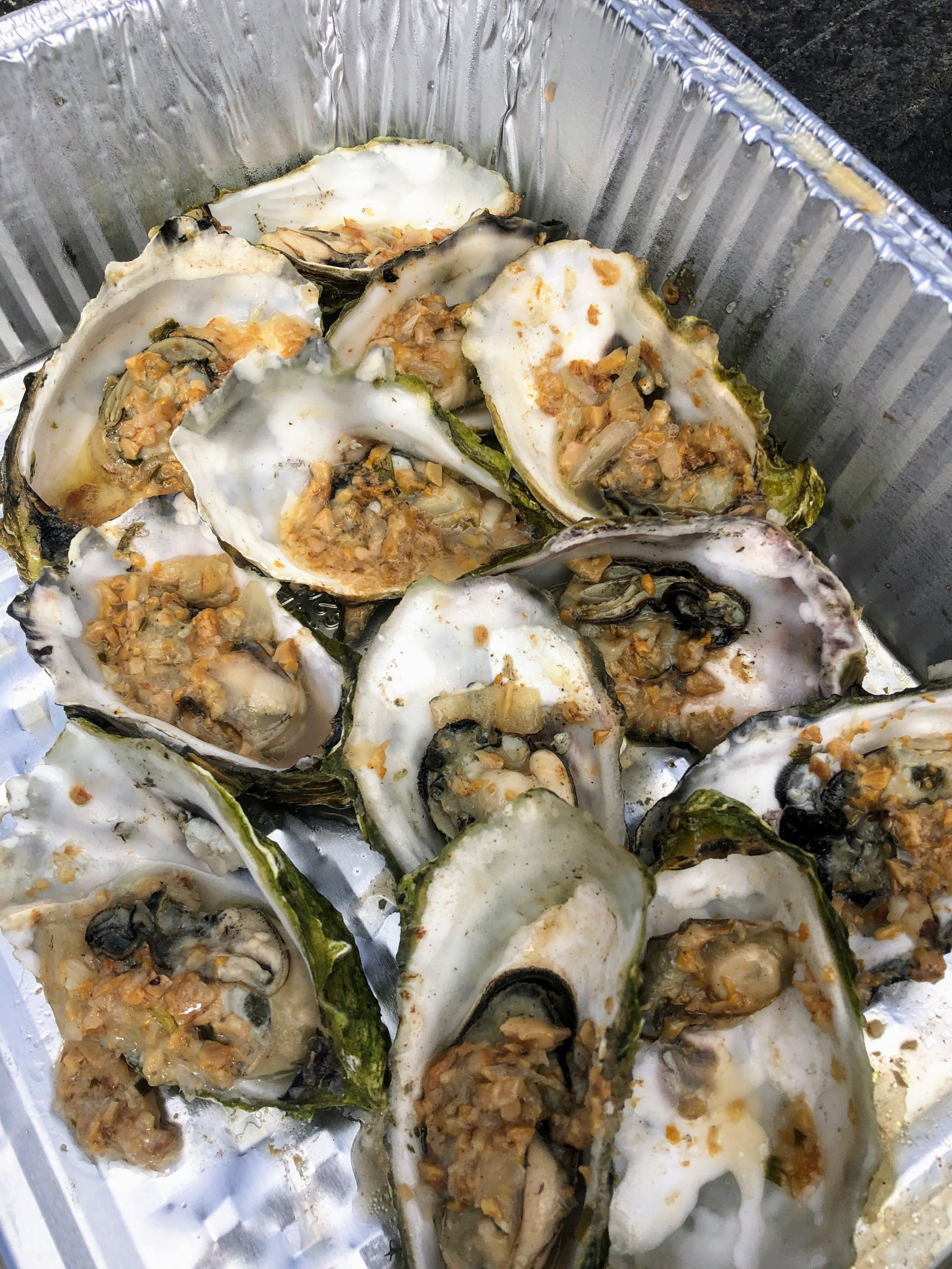 One dozen BBQ oysters from the Casino Bar & Grill in Bodega, CA.